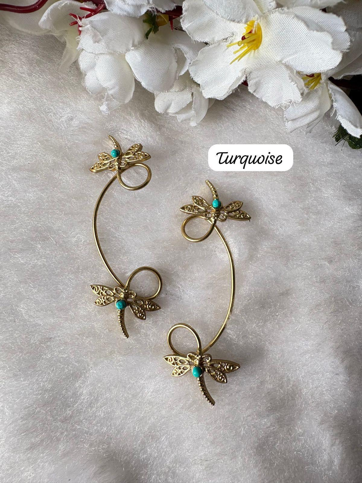 Golden Dragonfly Ear Cuffs