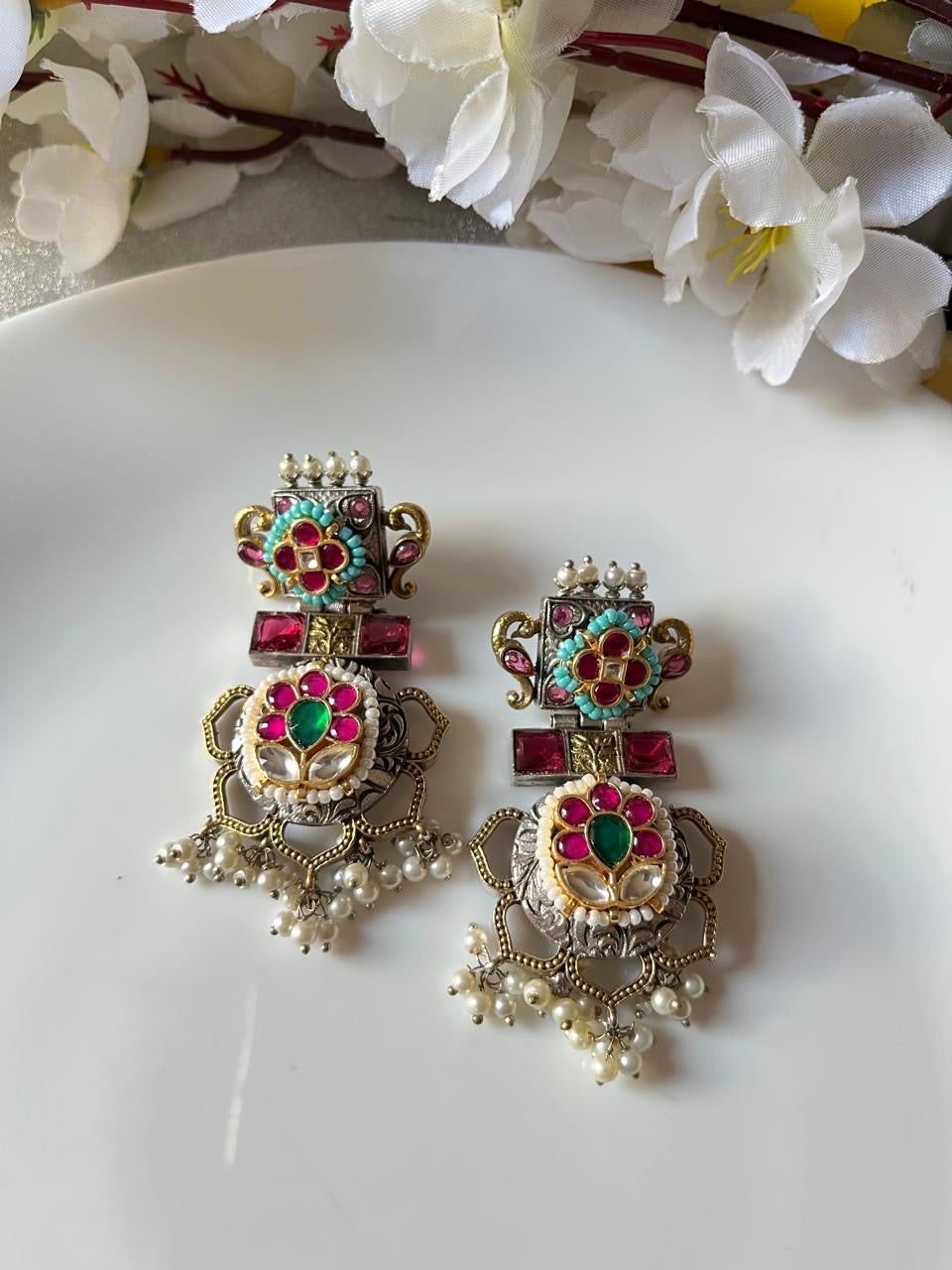 Noor Pachi Kundan Statement Earrings