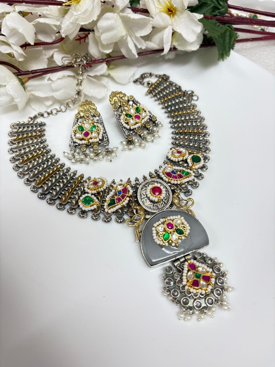 Heritage Oxidized Kundan Choker Set