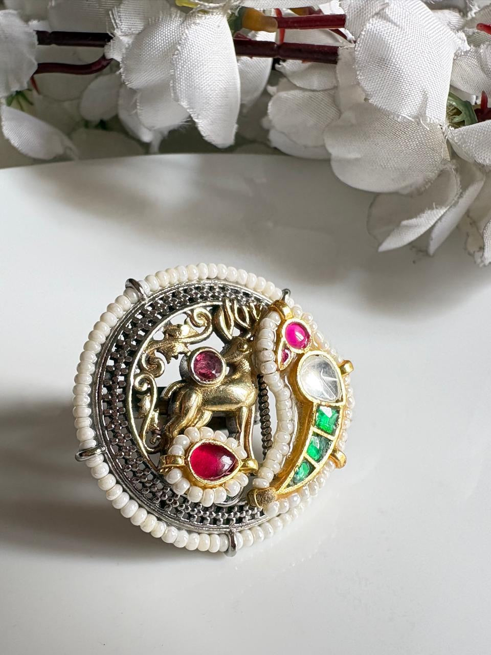 Antique Kundan Ghungroo Ring