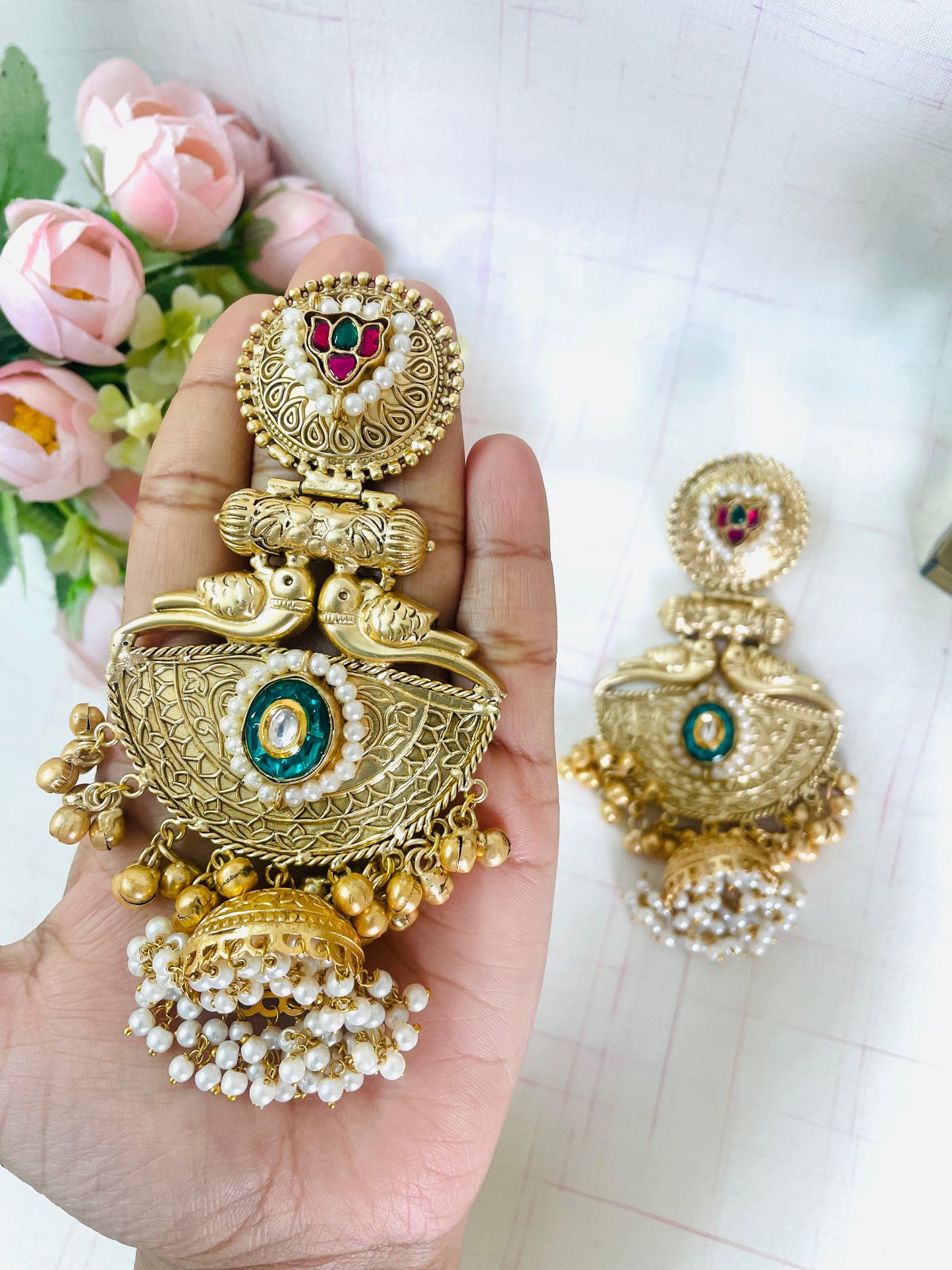 Floral and Pearl Lotus Jhumka⭐️⭐️