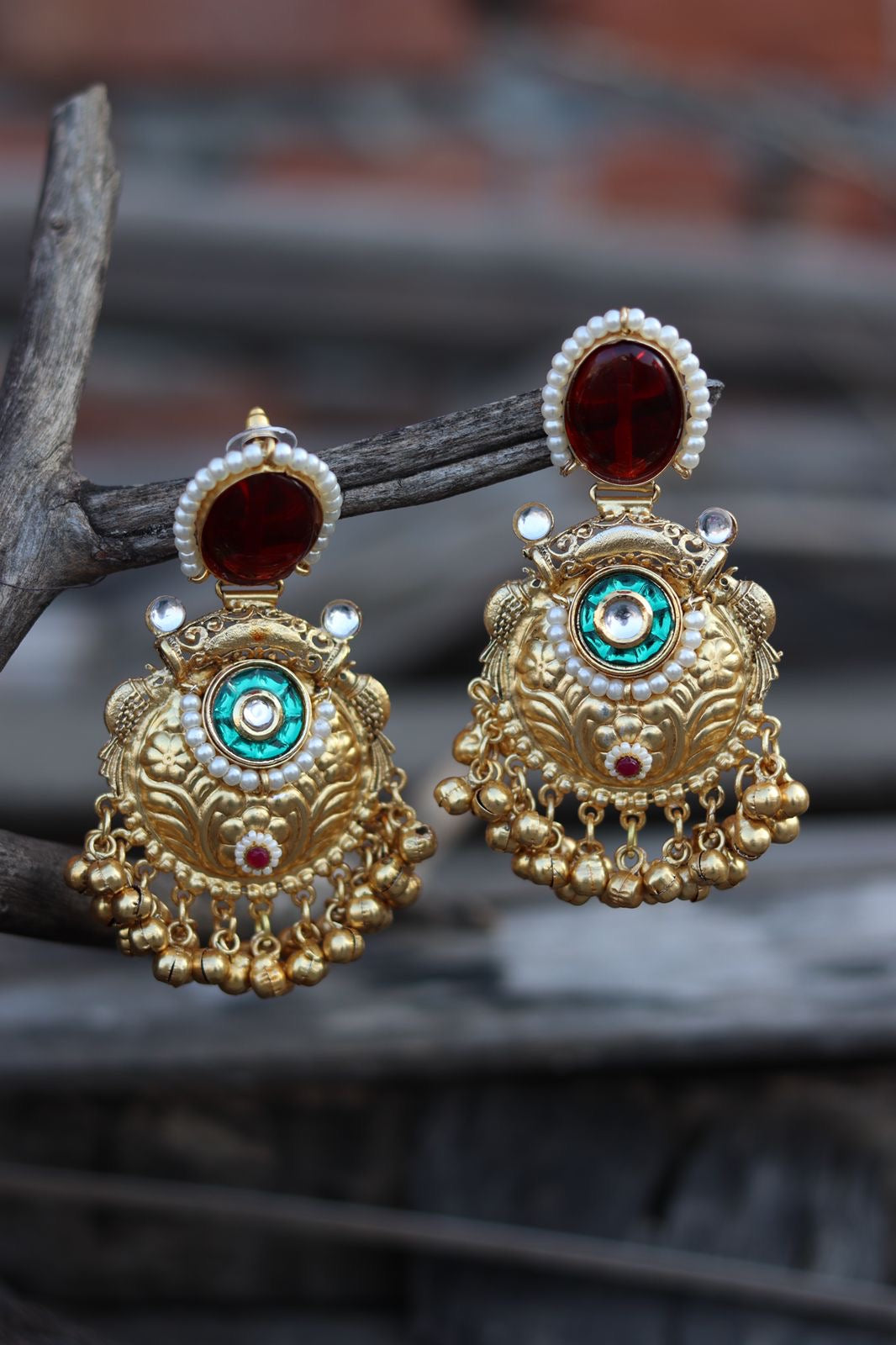 Traditional Gold-Plated Jhumkas with Kundan Work