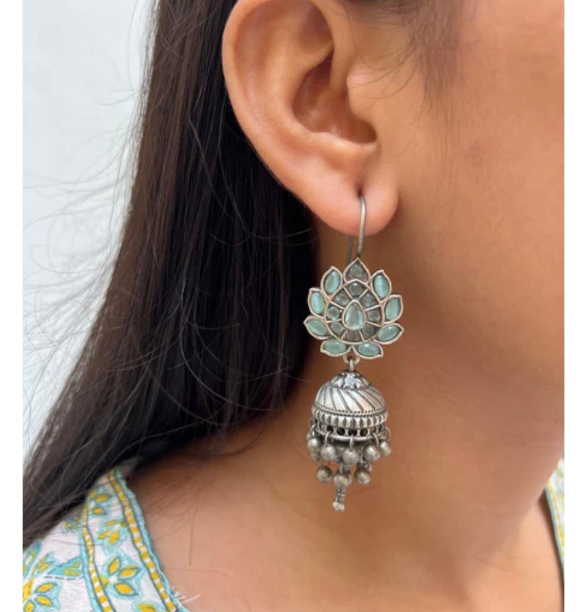 Oxidised Silver Lotus Design Jhumka🦋🦋