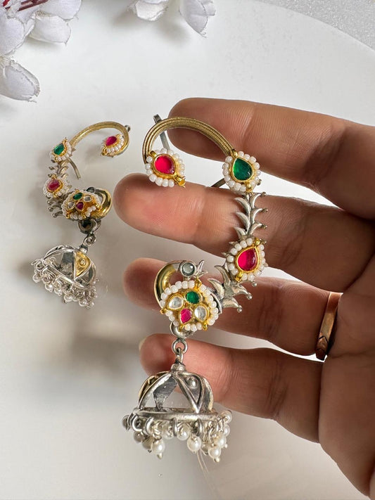 ✨ Royal Pachi Kundan Jhumka Earcuffs