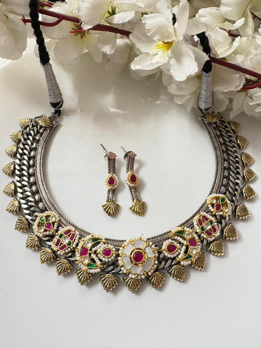 Floral Kundan Fusion Necklace Set with Earrings