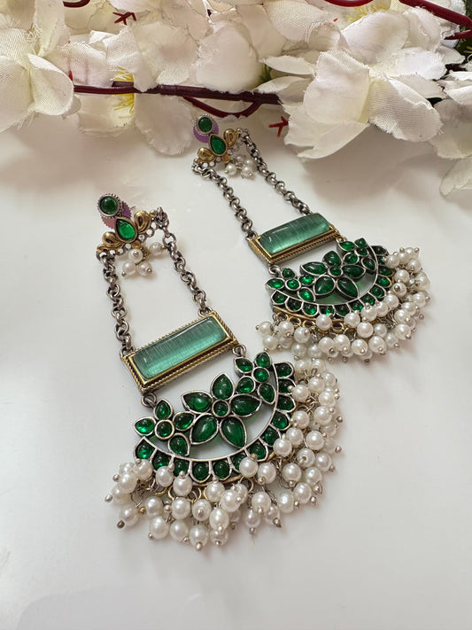 Royal Green Kundan Drop Earrings
