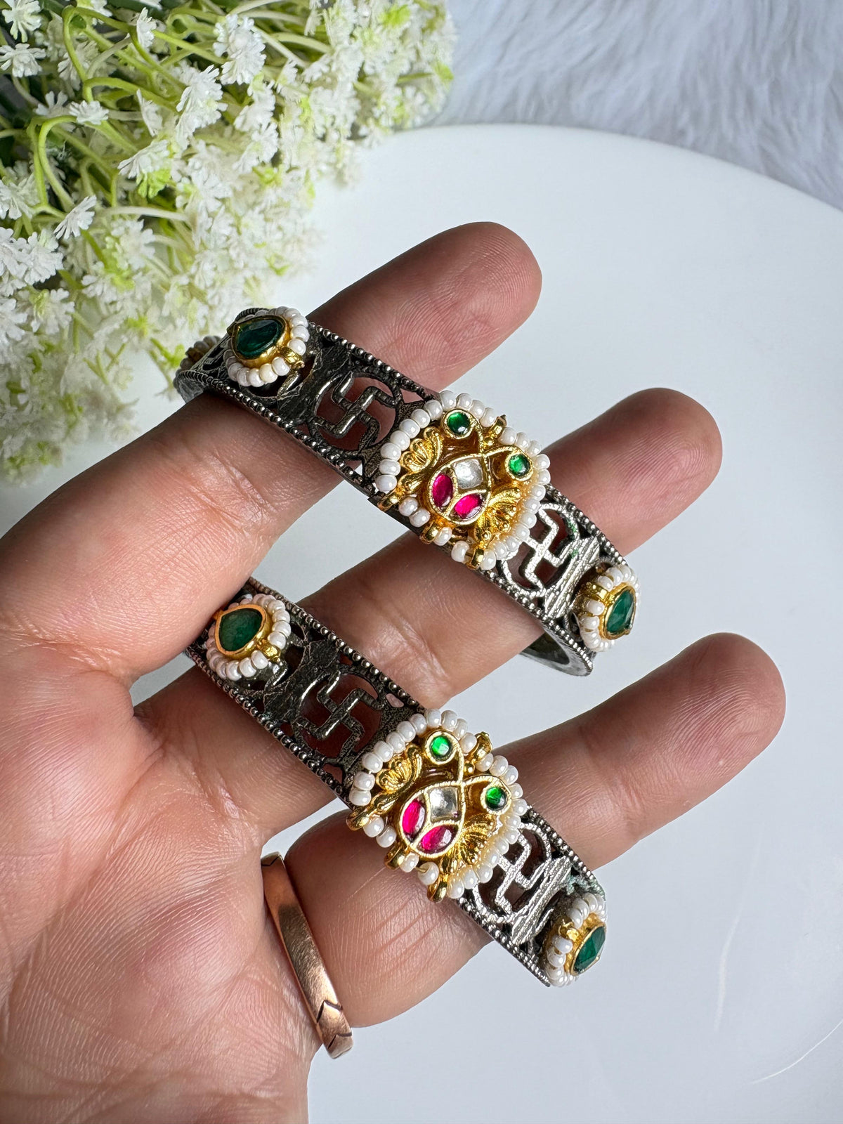 KUNDAN FUSION OXIDISED KADA