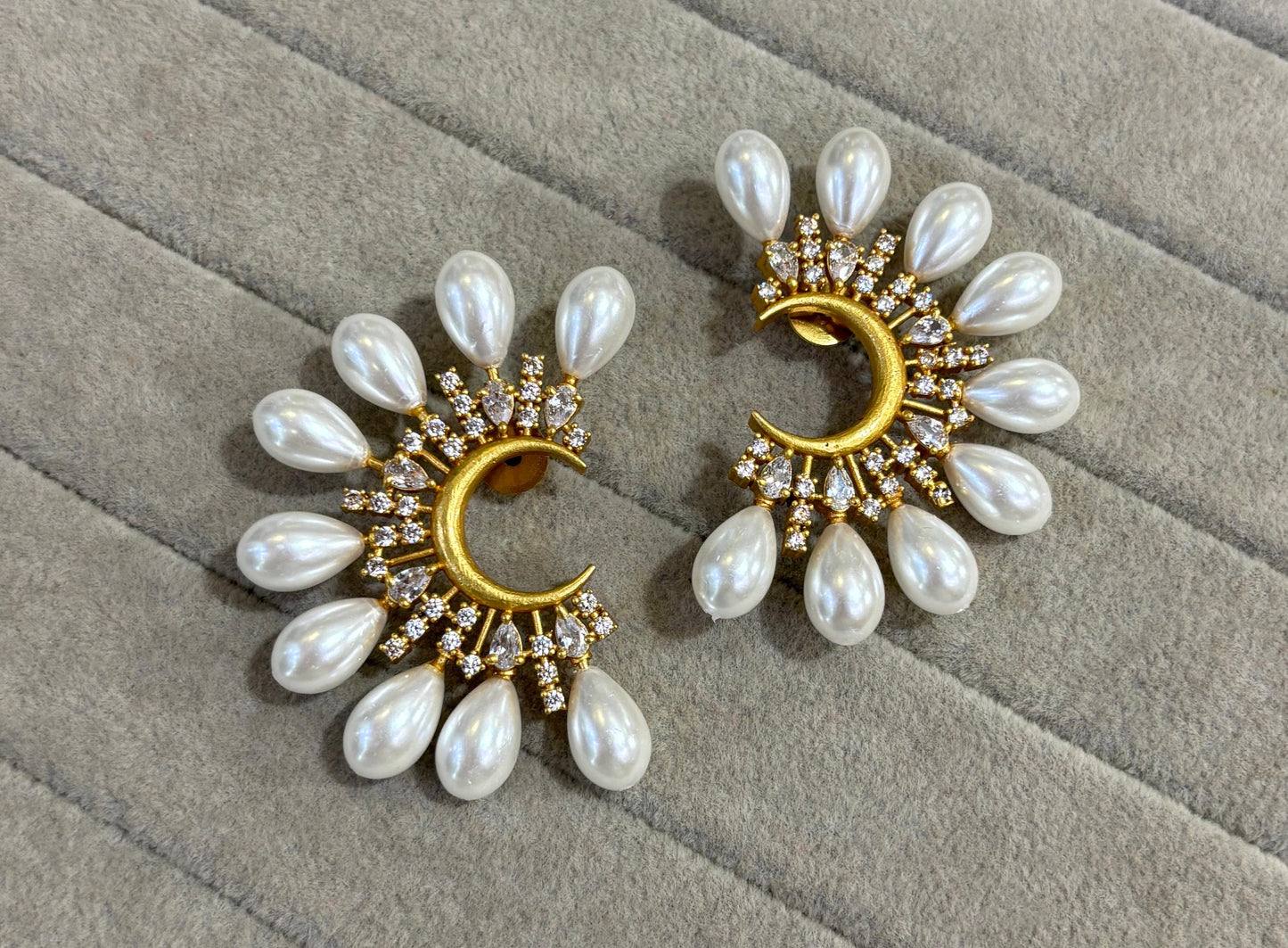 Elegant Pearl Drop Half Moon Earrings