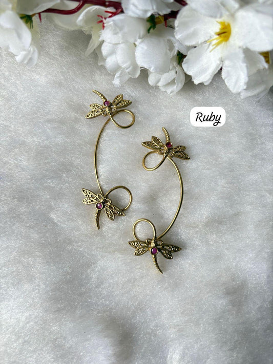 Golden Dragonfly Ear Cuffs