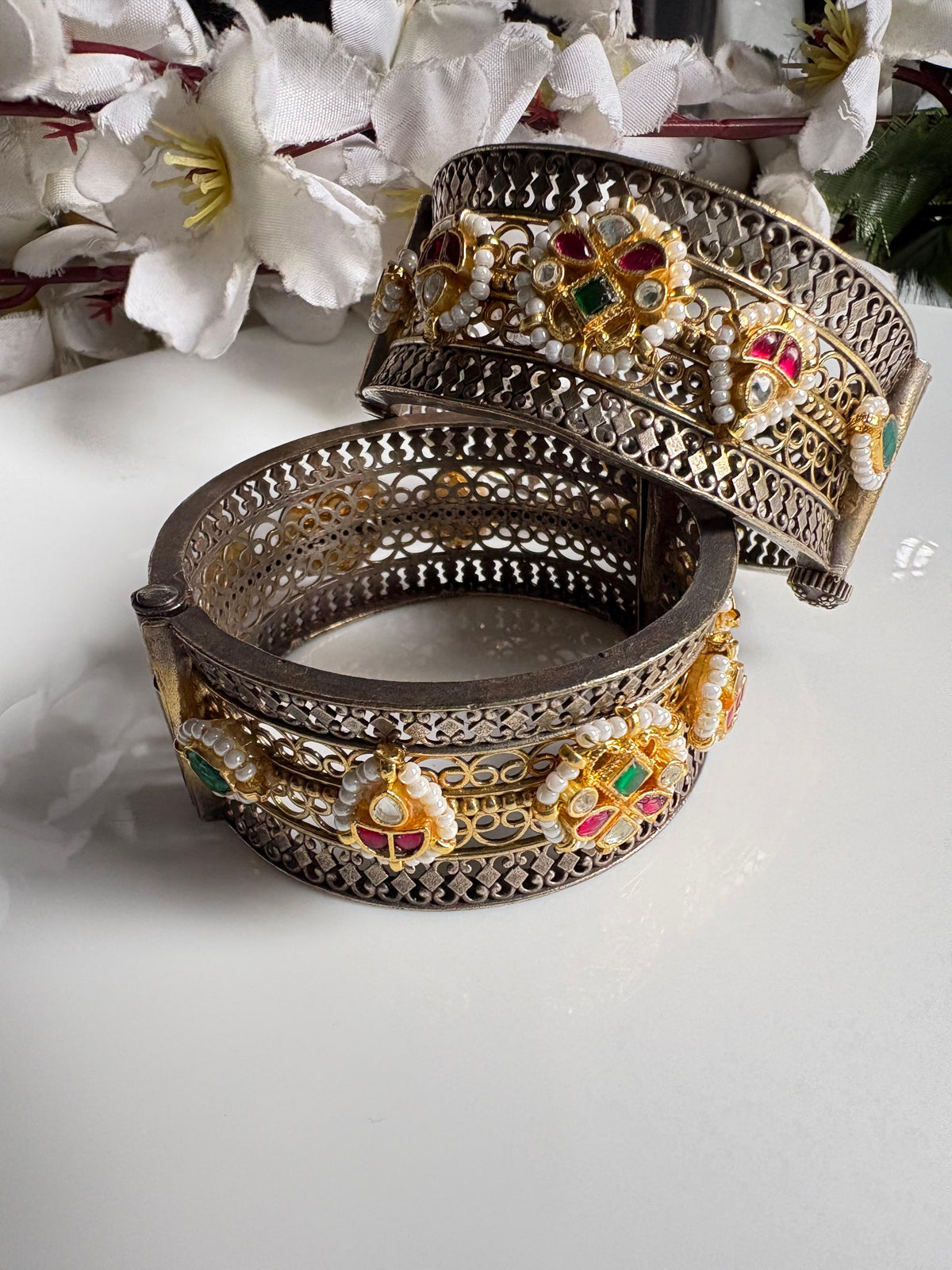 KUNDAN FUSION OXIDISED KADA