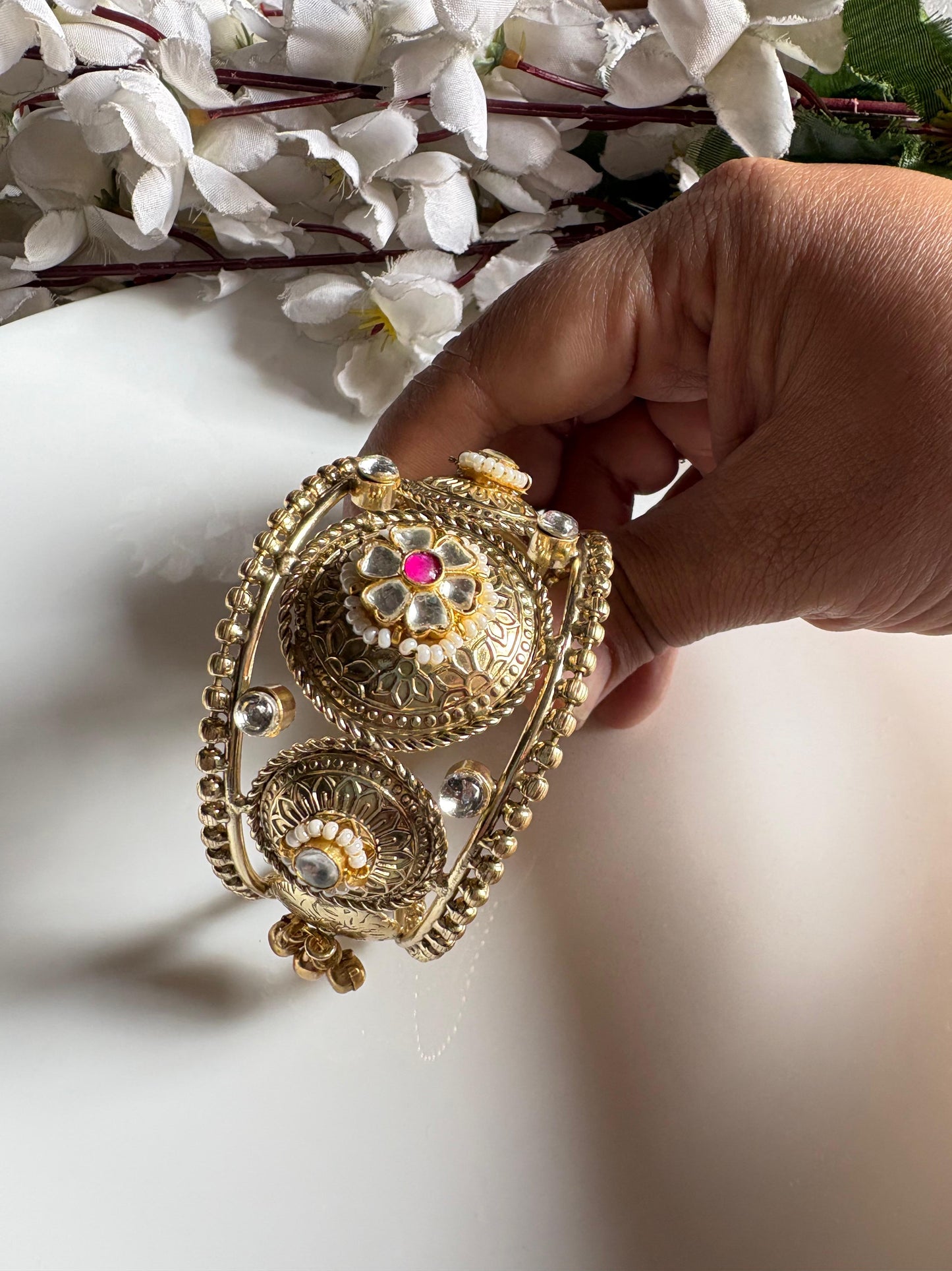 Traditional Polki Golden kundan handcuffs