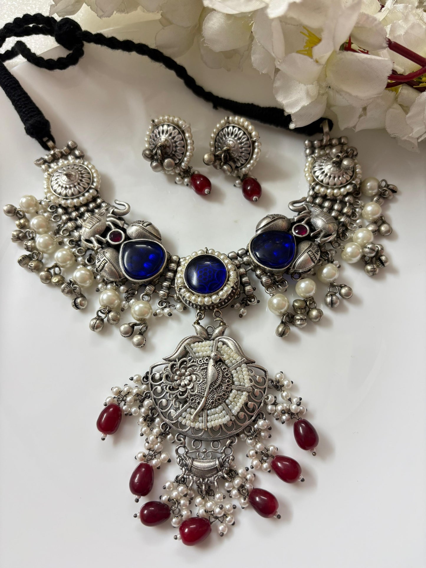 Handcrafted Bird Motif Oxidized Necklace & Earrings