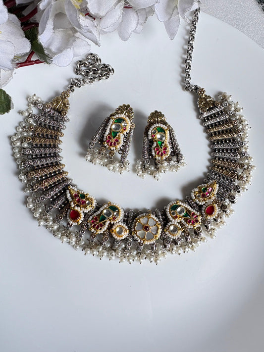 Handmade Fusion Necklace with Multicolor Stones