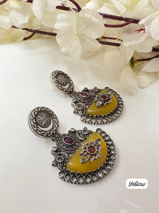 Floral Motif Oxidized Stud Earrings