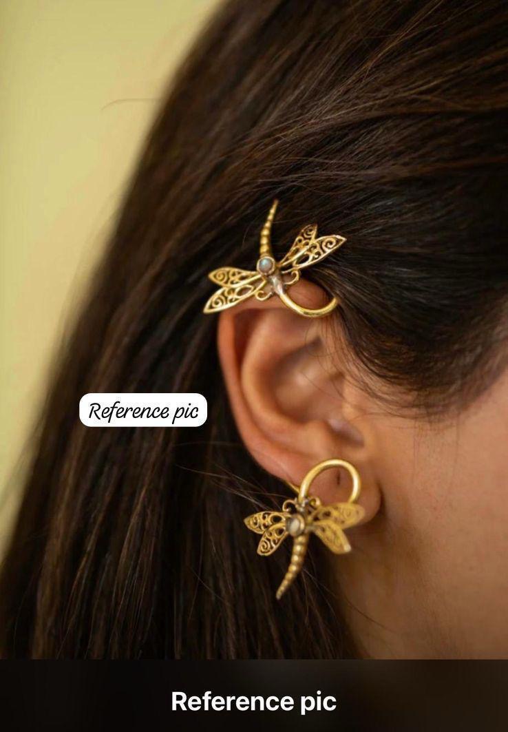 Golden Dragonfly Ear Cuffs