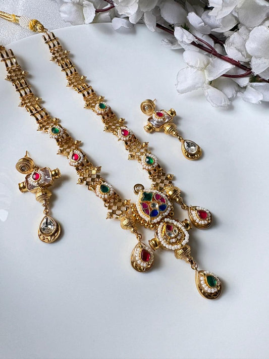 Temple Heritage Navratna Necklace Set