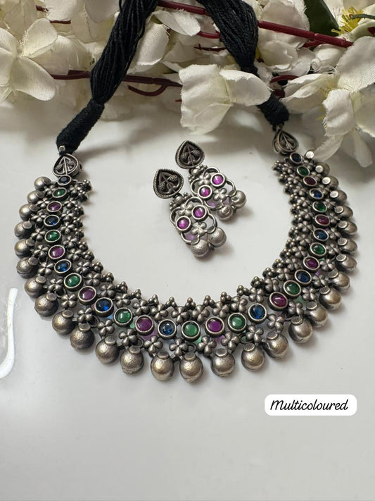 Handcrafted Oxidised Necklace Set – Blue Elegance