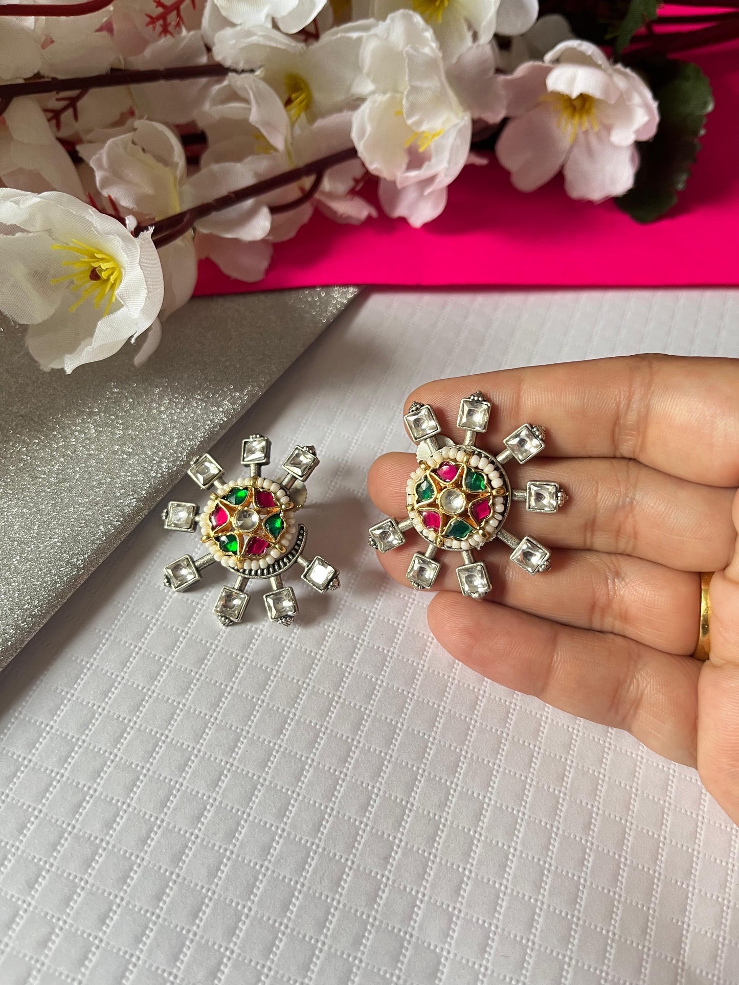 Multicolor Kundan Oxidised Stud Earrings