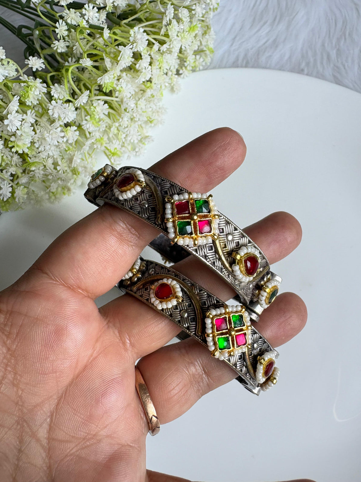 ANTIQUE KUNDAN FLORAL KADA